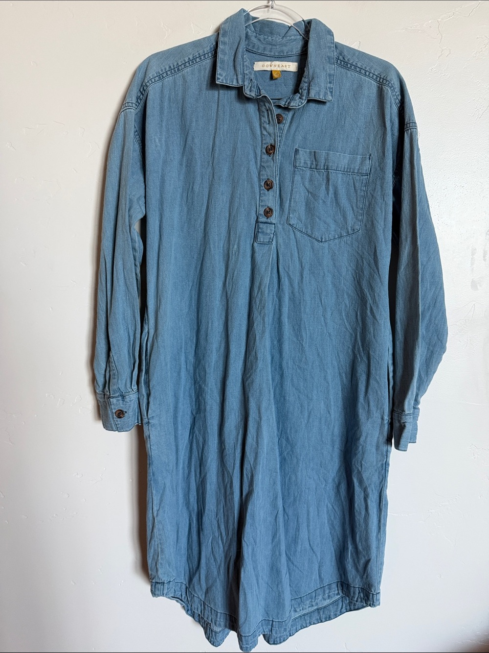 DownEast Women's Midi Denim Shirt Dress in Blue